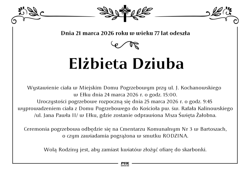 Elżbieta Dziuba - nekrolog